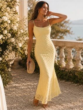 Bardot Adoni Canary Yellow Mesh Lace Midi/Maxi Dress NWT Size L
